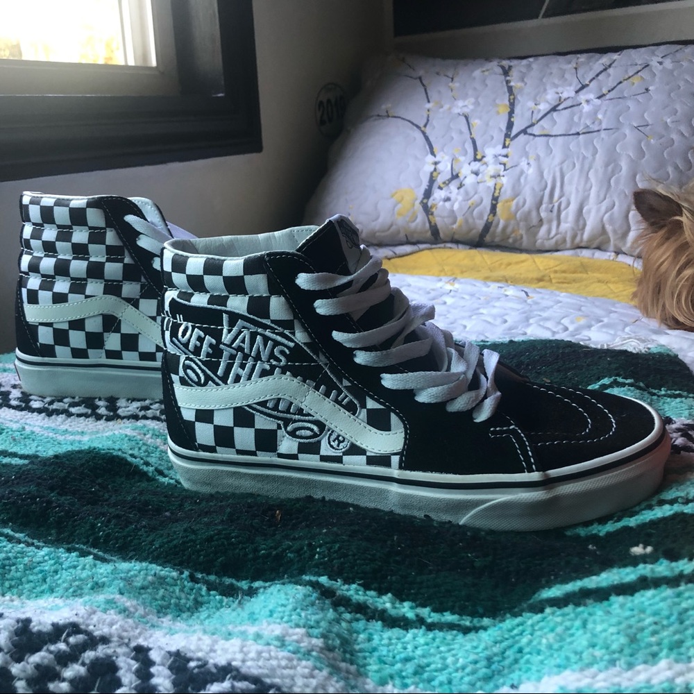 Vans (wore once) black checkered high tops